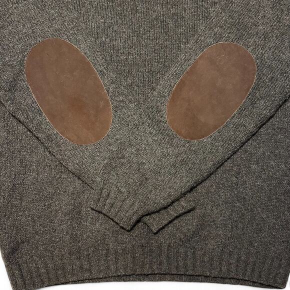 Polo Ralph Lauren Sweater Sz L Gray Cotton Wool Alpaca V Neck Suede Patches Y2K - Picture 8 of 8